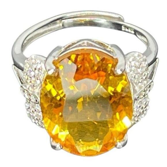 LUXY Gems Natural Citrine (10 cts) Sterling Silver Ring Luxury Fashion (Sz 6-10)